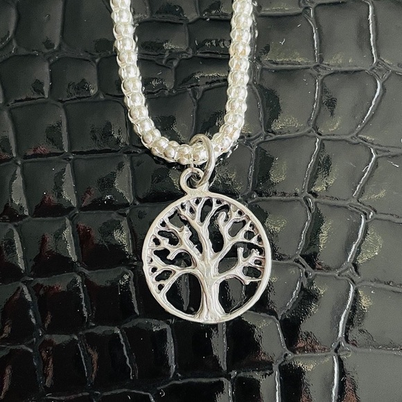 Tree Pendant Charm Chain Choker Sterling Silver Necklace - Picture 3 of 6